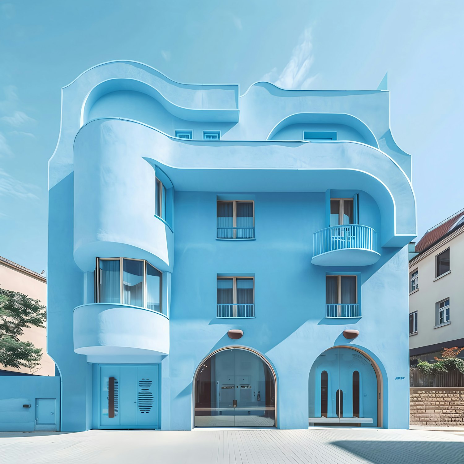Curved facade with arched openings