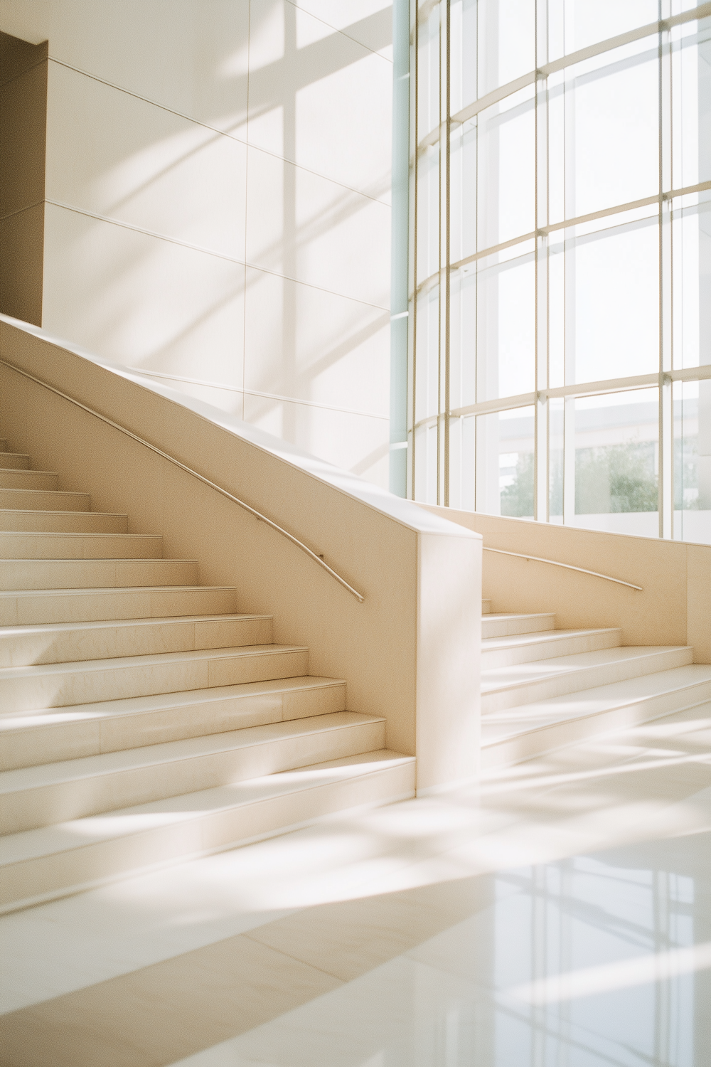 Sunlit staircase with long shadows