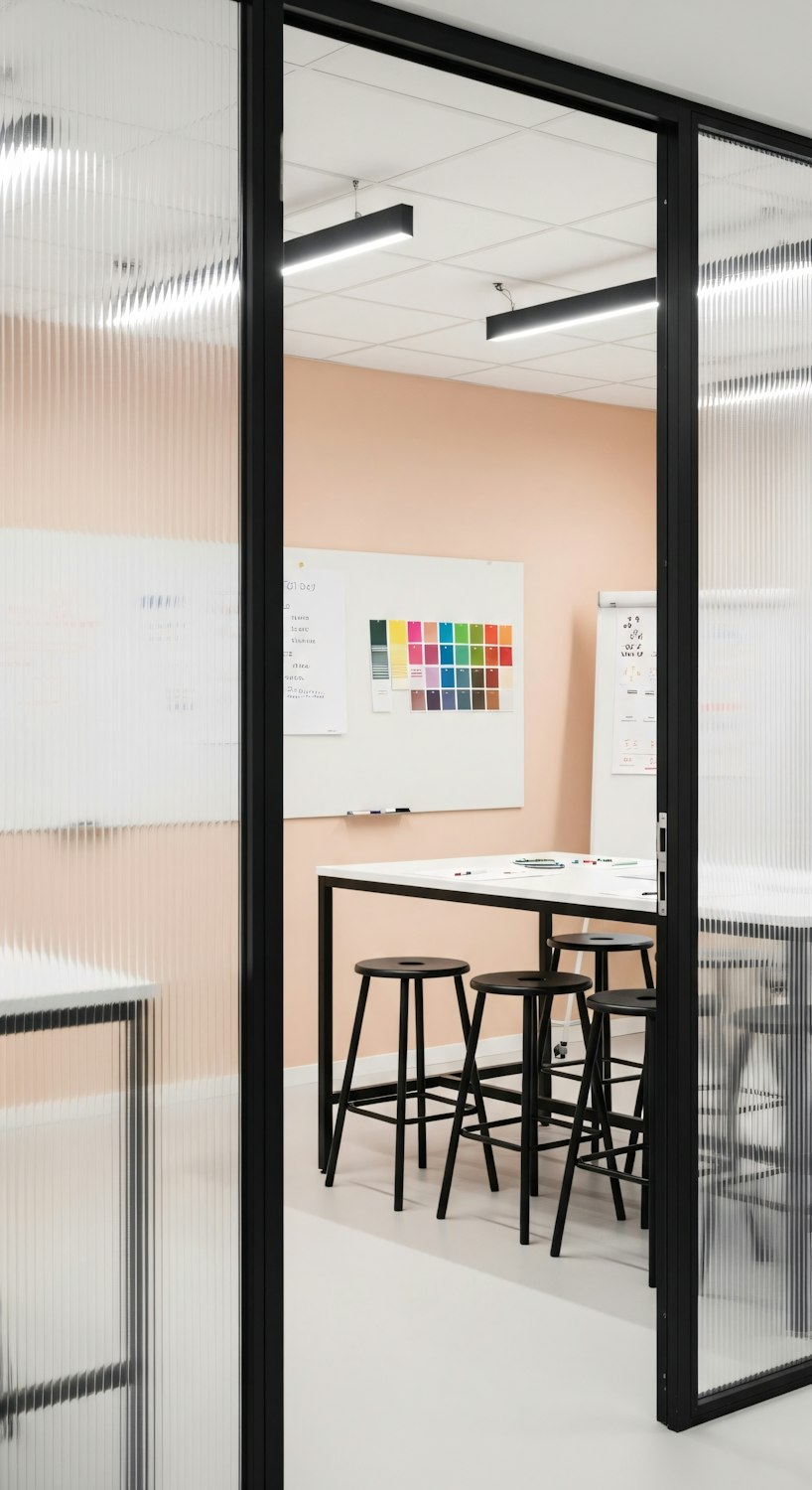 Workshop room with a whiteboard ready for planning